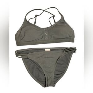 Xhilaration Juniors Olive Green Ribbed Hipster Swim Bottoms and Top Size M